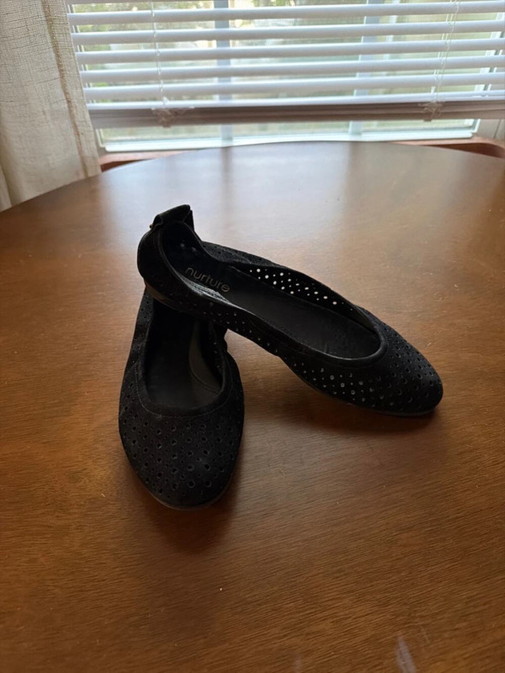 Nurture black suede laser cut ballet flats comfort 6 298